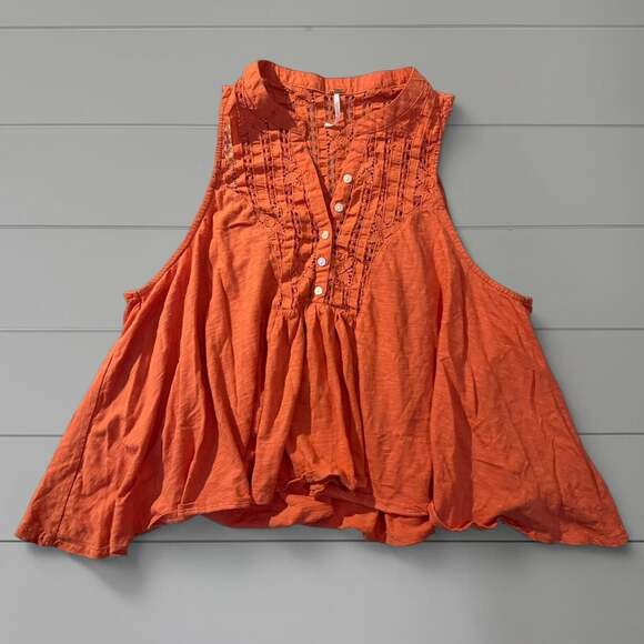 Free People Tops - Free People Orange Lace Boho Babydoll Tank Top, Size Small